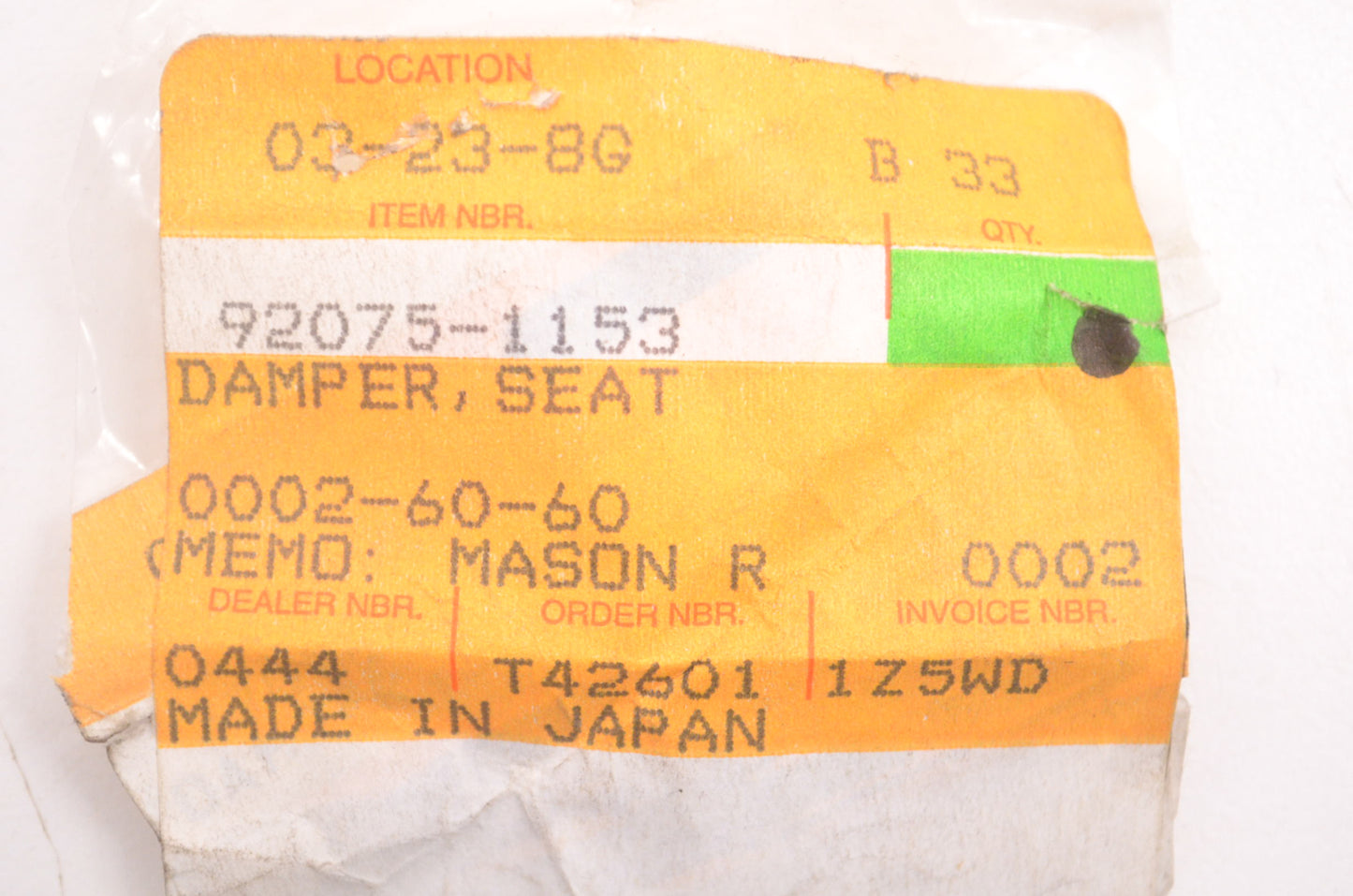 OEM Kawasaki 92075-1153 Seat Damper NOS