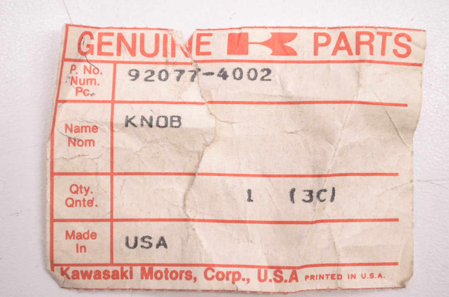 New OEM Kawasaki 92077-4002 Knob NOS
