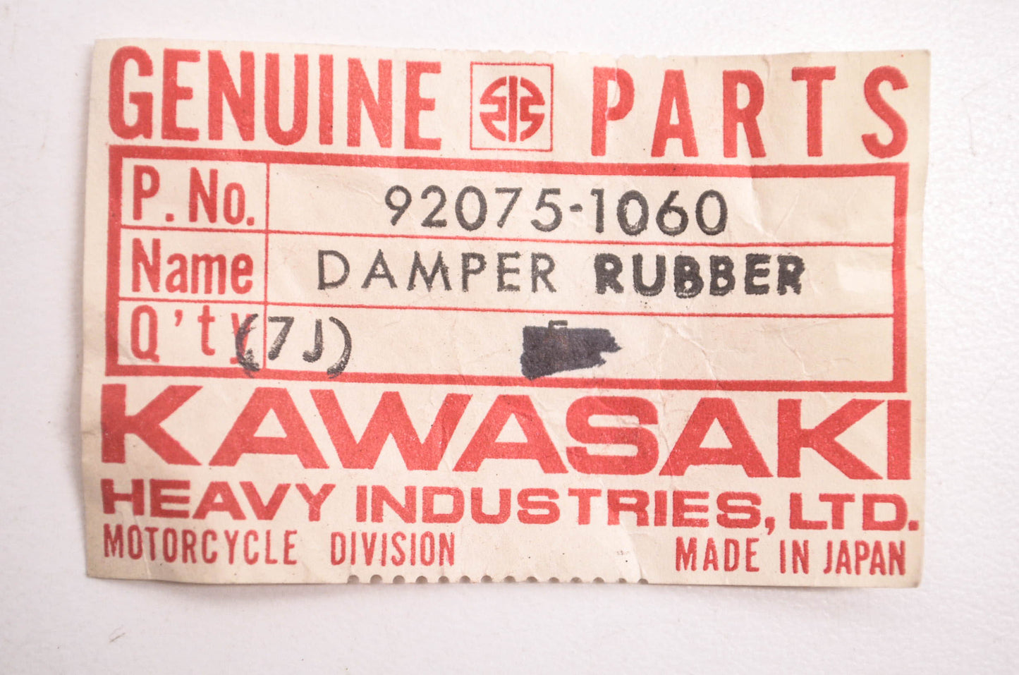 New OEM Kawasaki 92075-1060 Rubber Damper NOS