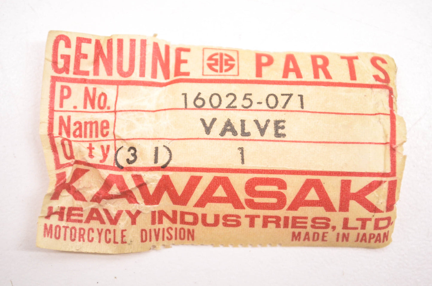 New OEM Kawasaki 16025-071 Valve NOS