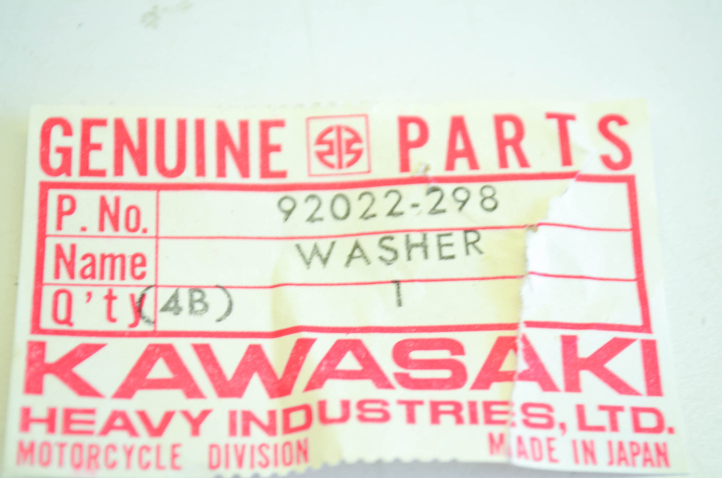 New OEM Kawasaki 92022-298 Plain Washer NOS