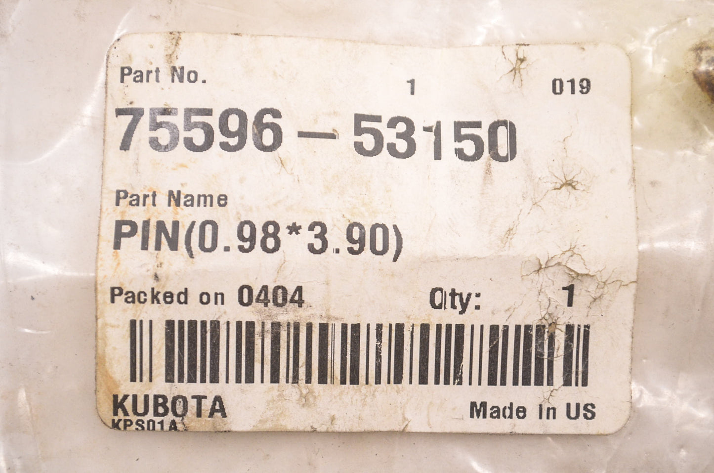 Kubota 75596-53150 Pin NOS