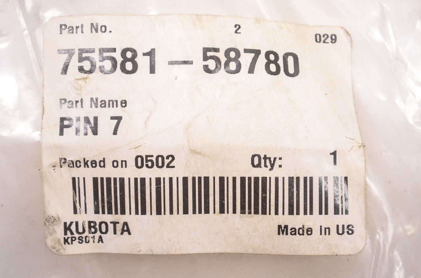 Kubota 75581-58780 Pin 7 NOS