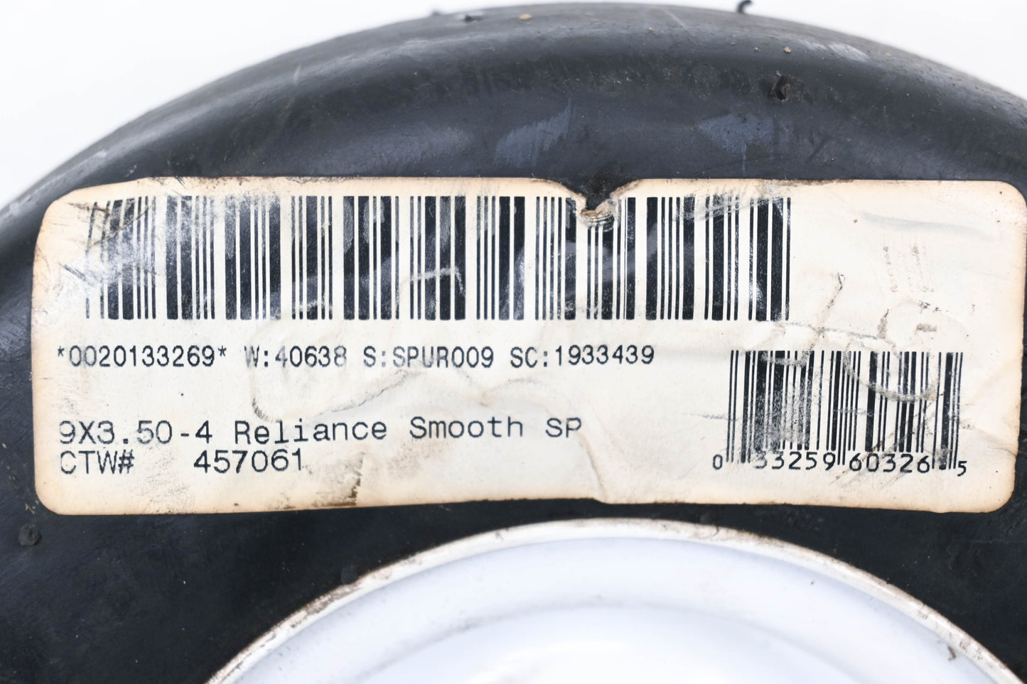 Carlisle 457061 9x3.50-4/2.25 Reliance Smooth Tread Wheel Assembly NOS
