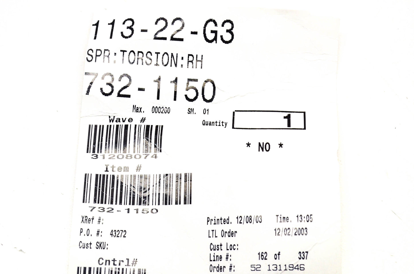 MTD 732-1150 Torsion Spring NOS