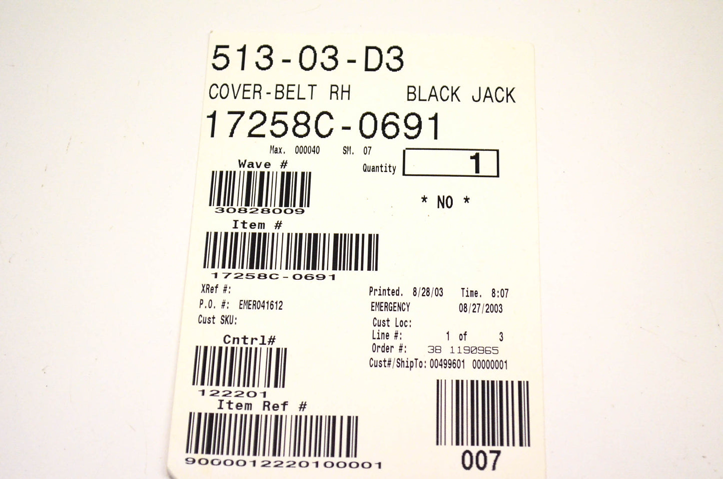 MTD 17258C-0691 Deck Belt Cover Right Hand NOS