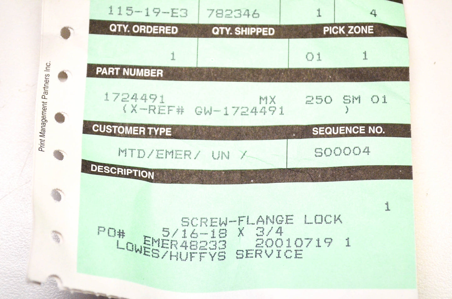 MTD 1724491 Screw NOS