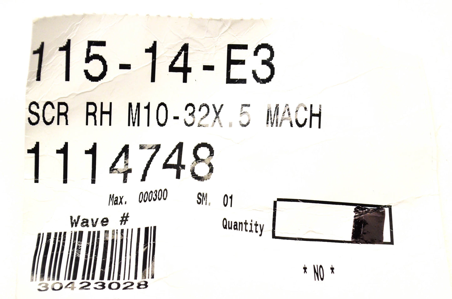 MTD 1114748 Machine Screw M10-32X.5 NOS