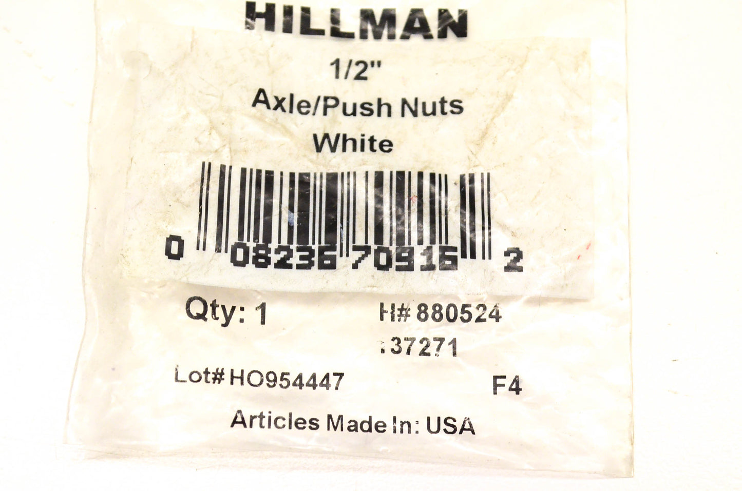 Hillman 880524, 137271 Axle/Push Nut 1/2 Inch White NOS