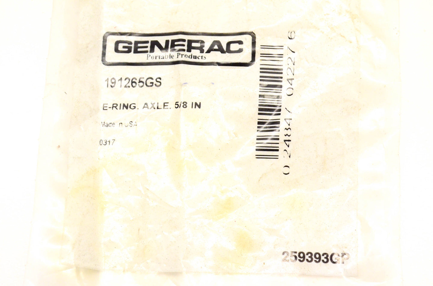 Generac 191265GS Axle E-Ring 5/8 Inch NOS