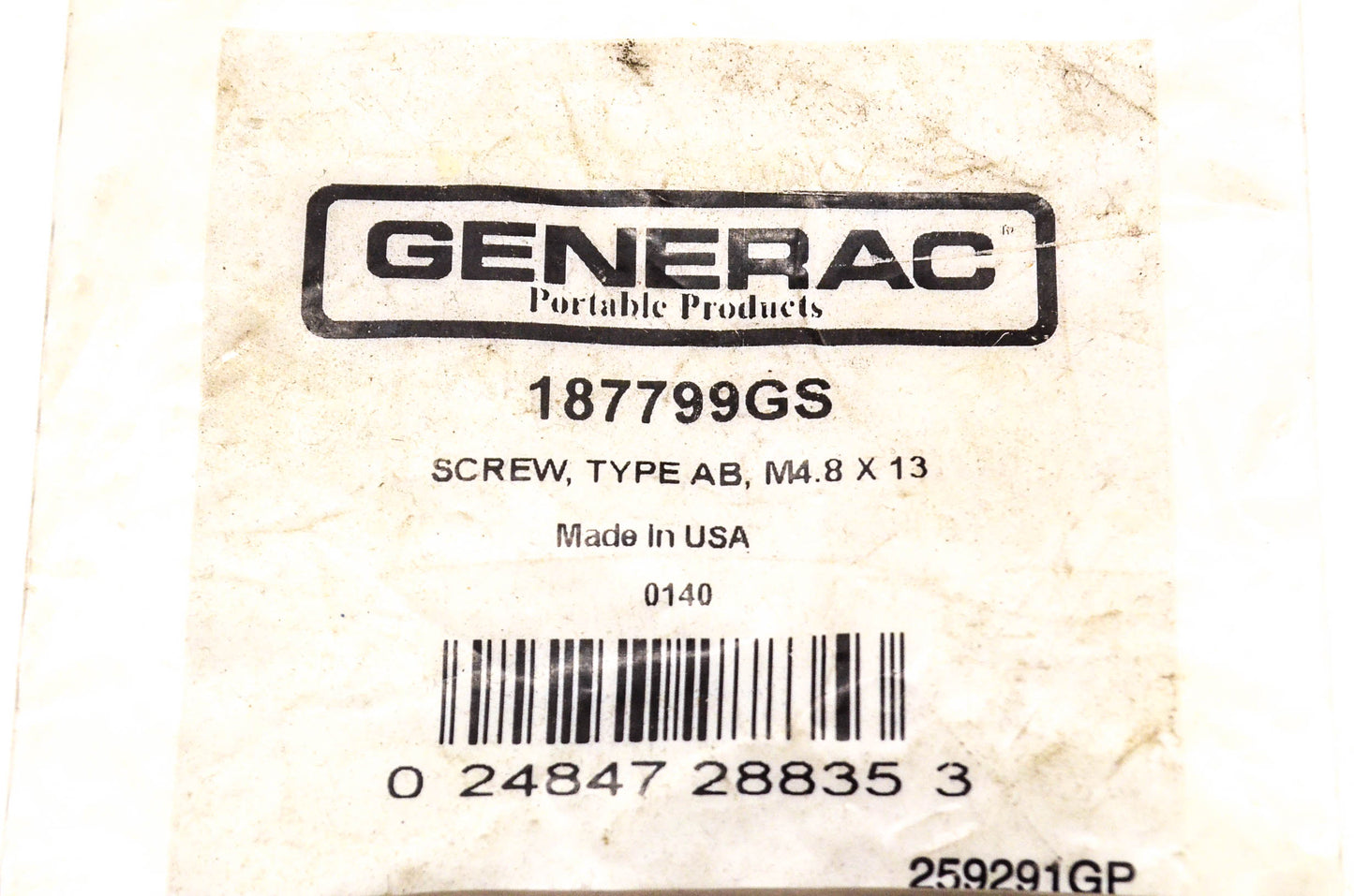 Generac 187799GS Type AB Screw M4.8 x 13 NOS