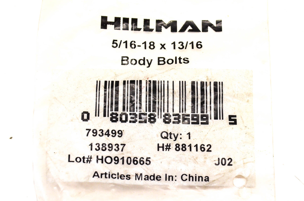 Hillman 793499, 138937, 881162 Body Bolt 5/16-18 x 13/16 NOS