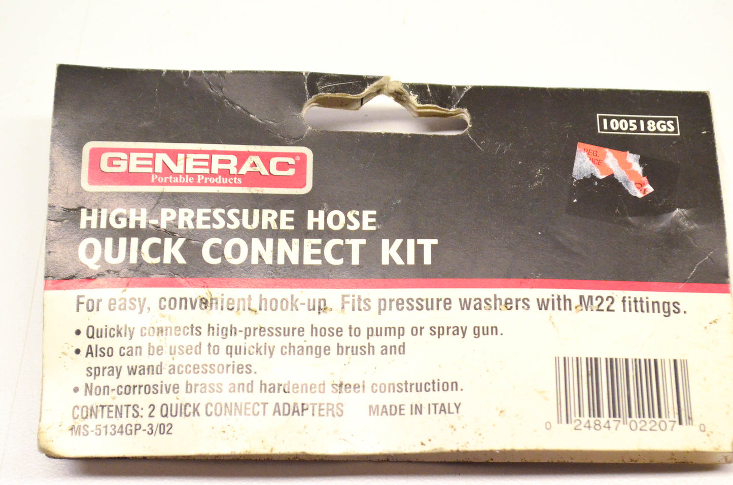Generac 100518GS High Pressure Quick Connect Kit NOS