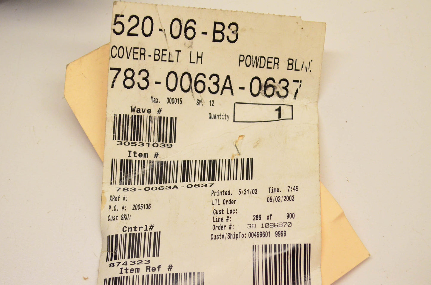 MTD 783-0063A-0637 Belt Cover Left Hand NOS