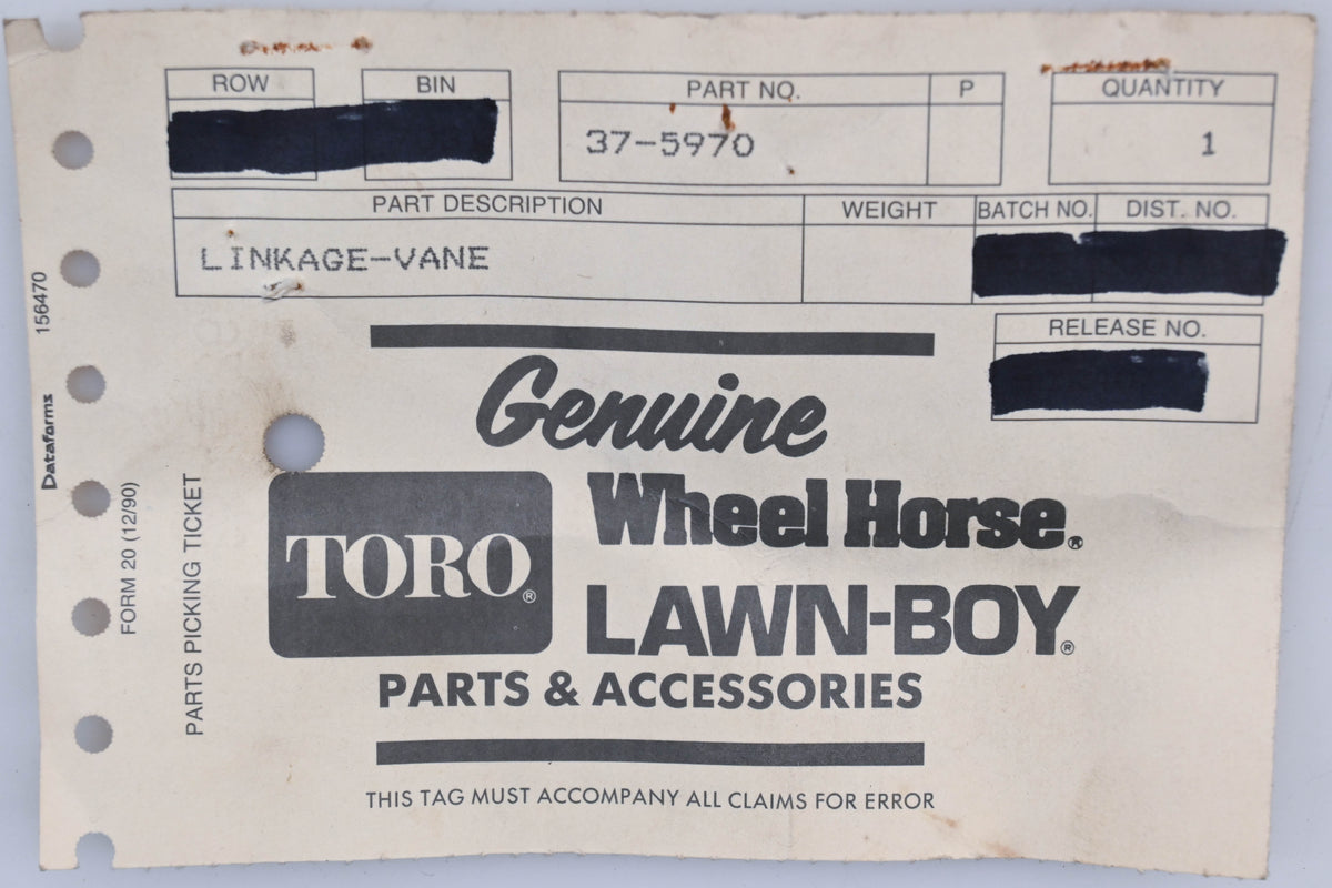 Toro 37-5970 Vane Linkage NOS