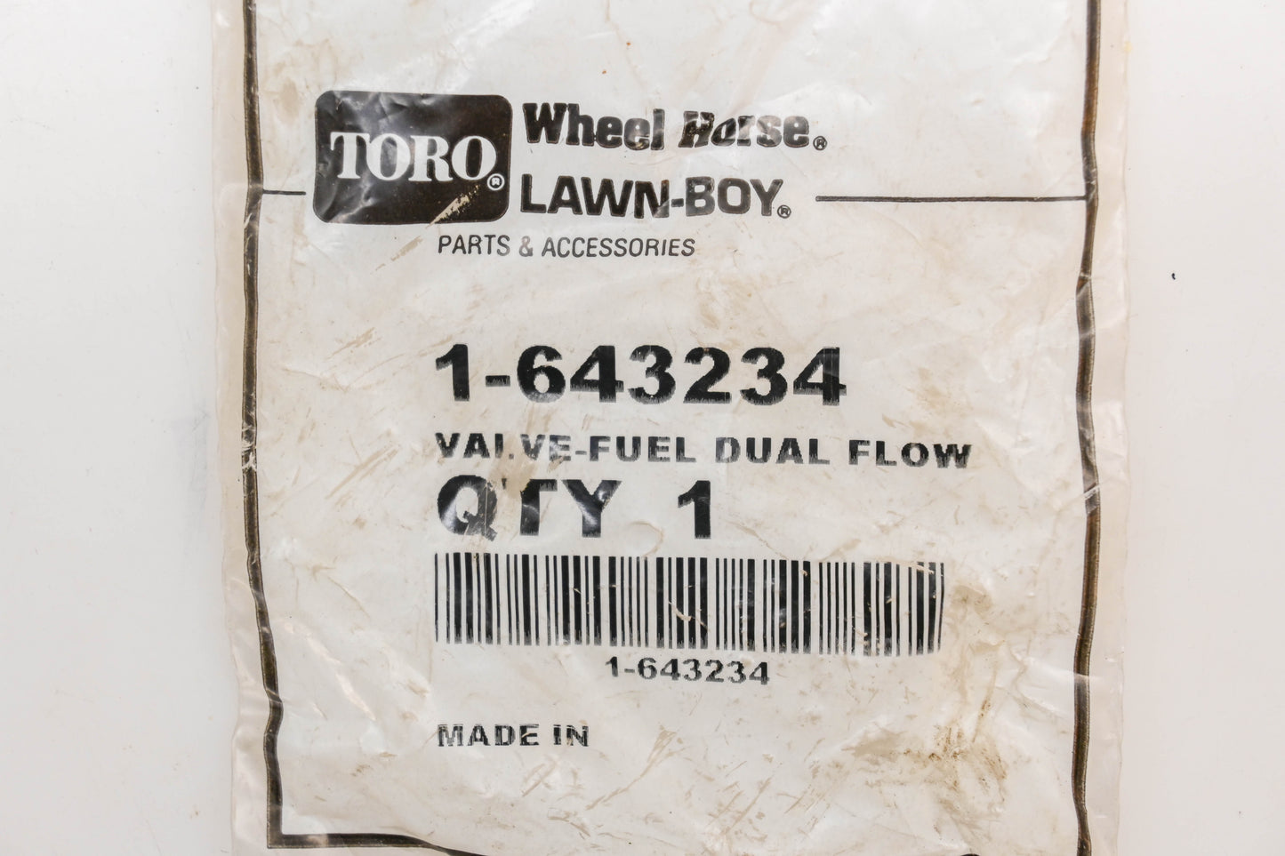 Toro 1-643234 Dual Flow Fuel Valve NOS