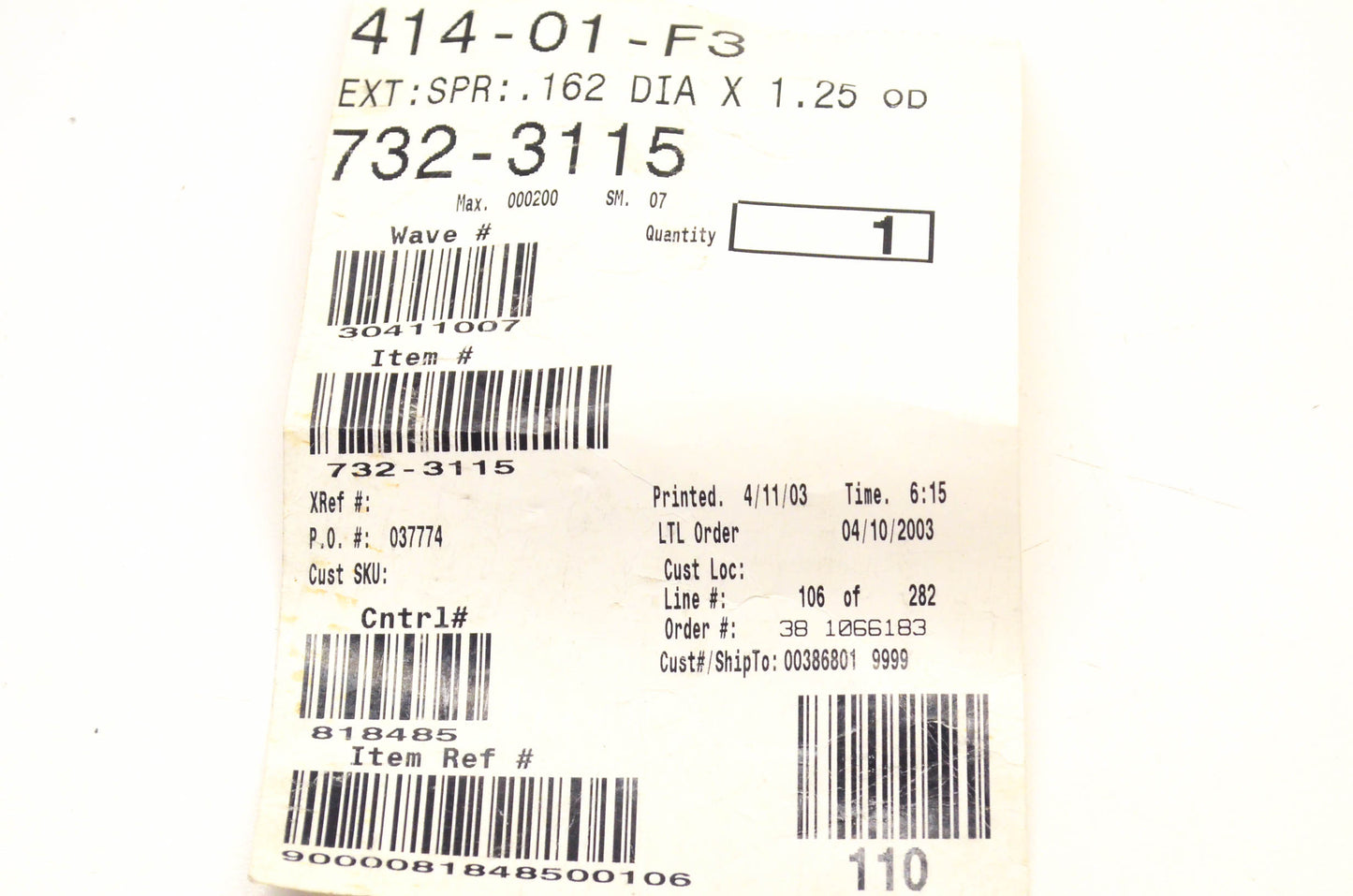 MTD 732-3315, 414-01-F3 Spring NOS