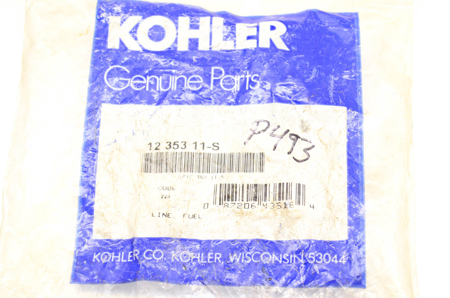 Kohler 12 353 11-S Fuel Line NOS