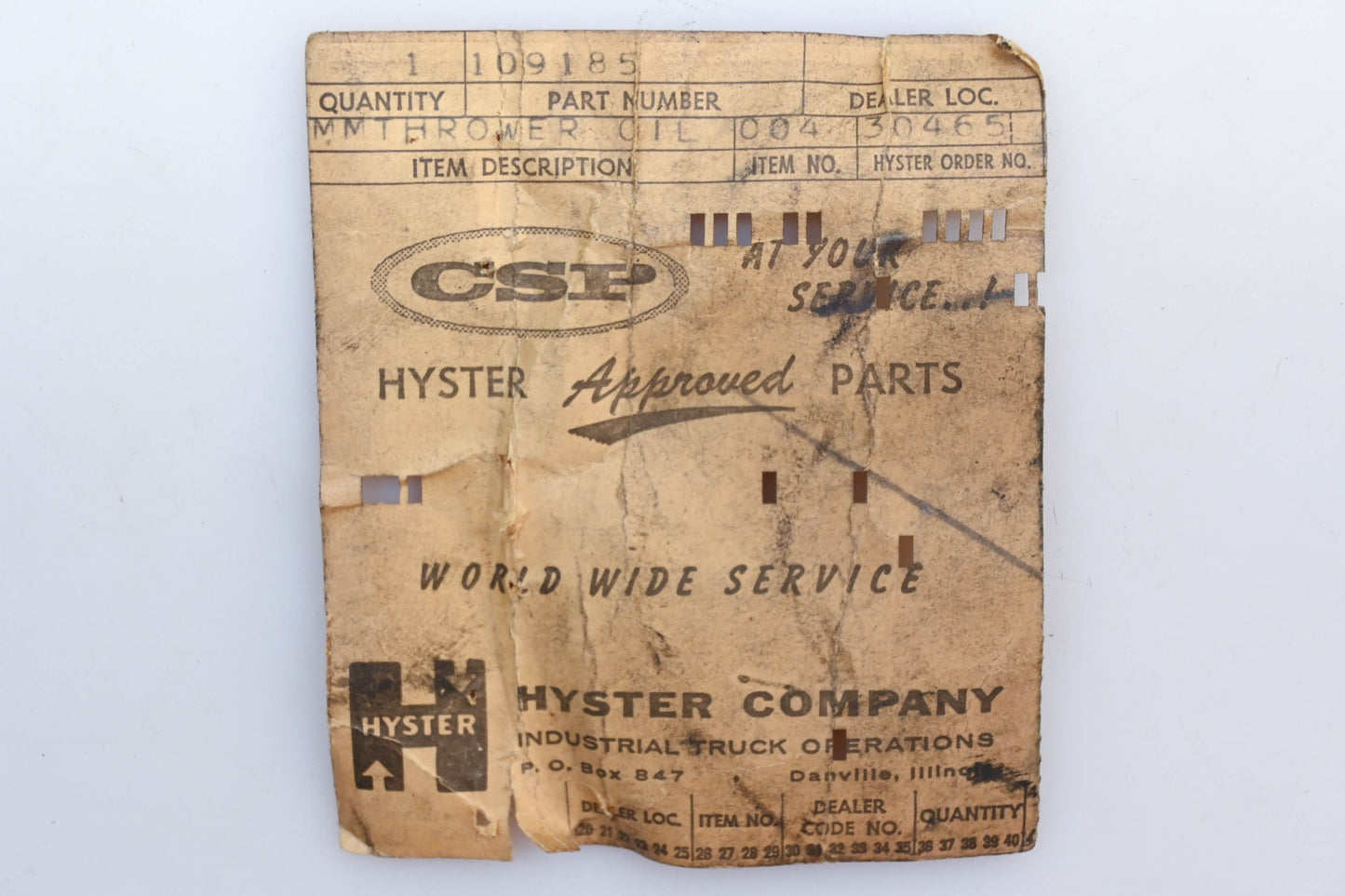 Hyster 109185 Oil Thrower NOS