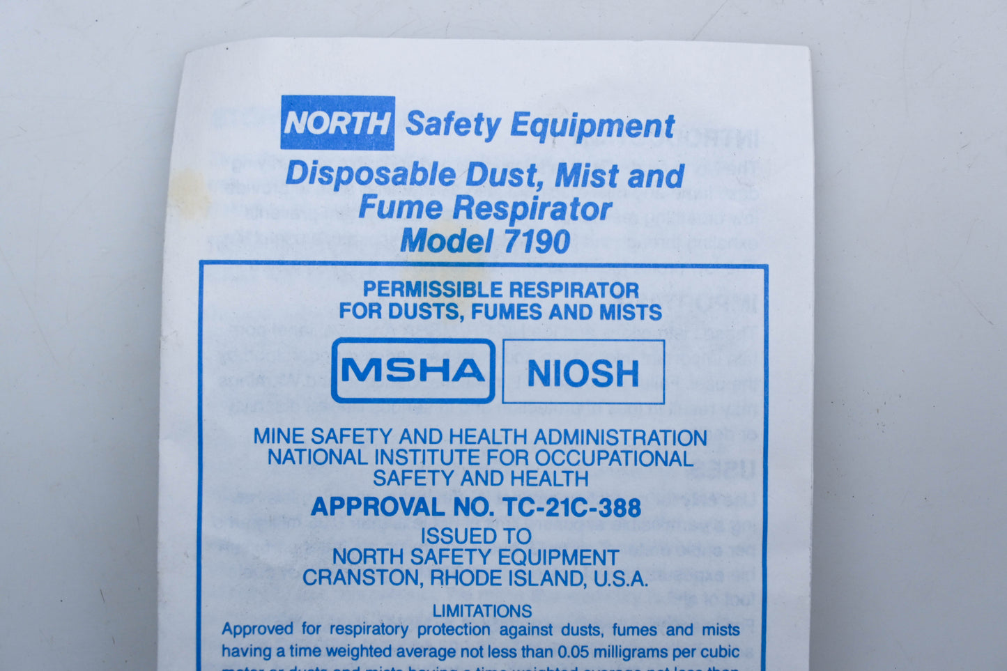 North 7190 Disposable Respirator NOS