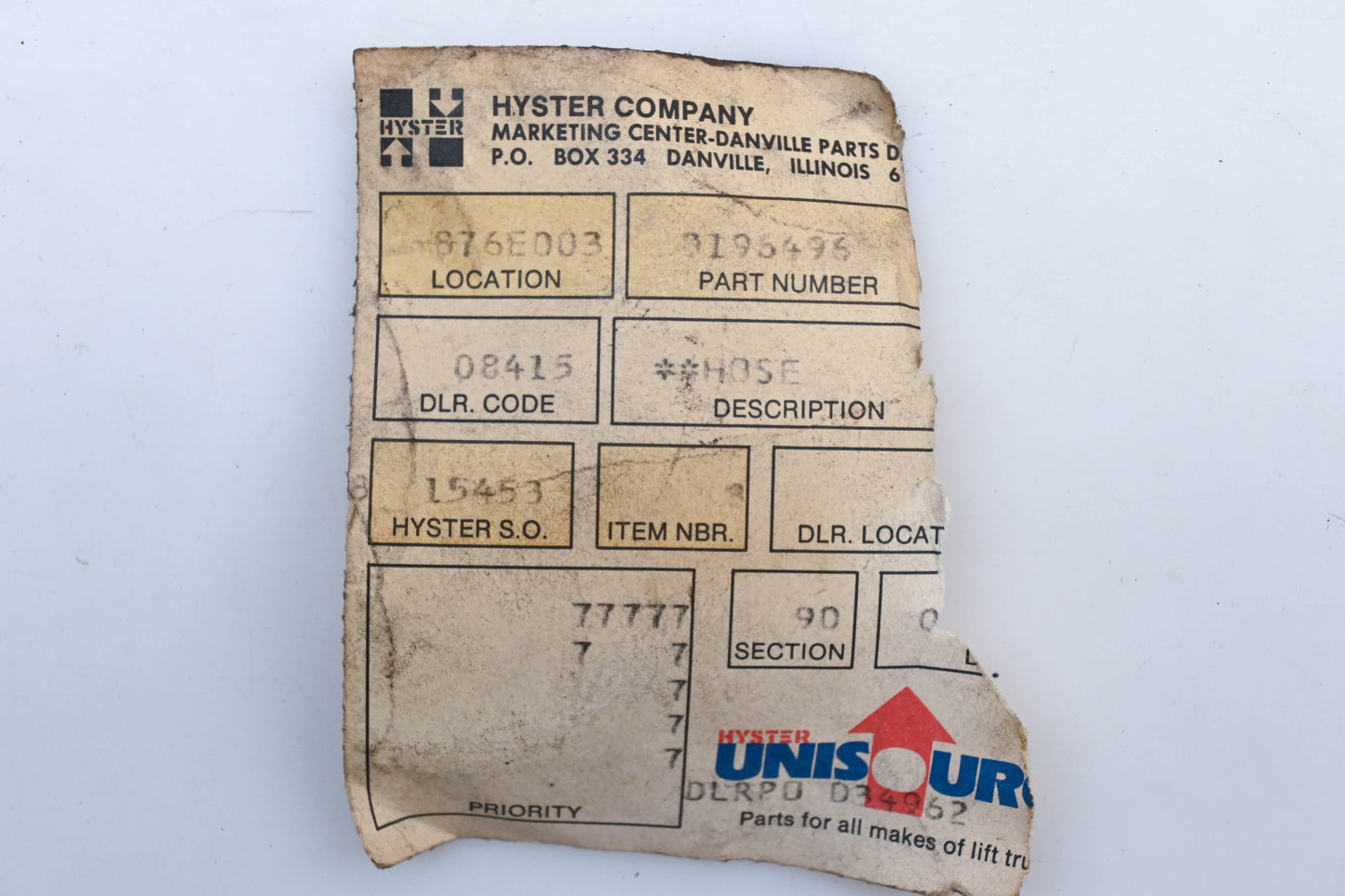 Hyster 0196496, 196496 Radiator Hose NOS