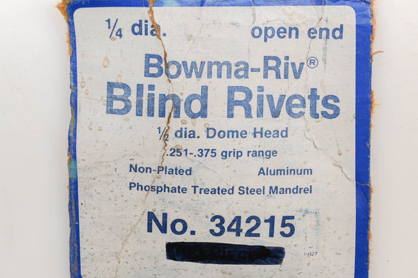 Bowma-Riv 34215 1/4" x 1/2" Blind Rivets Qty 100 NOS