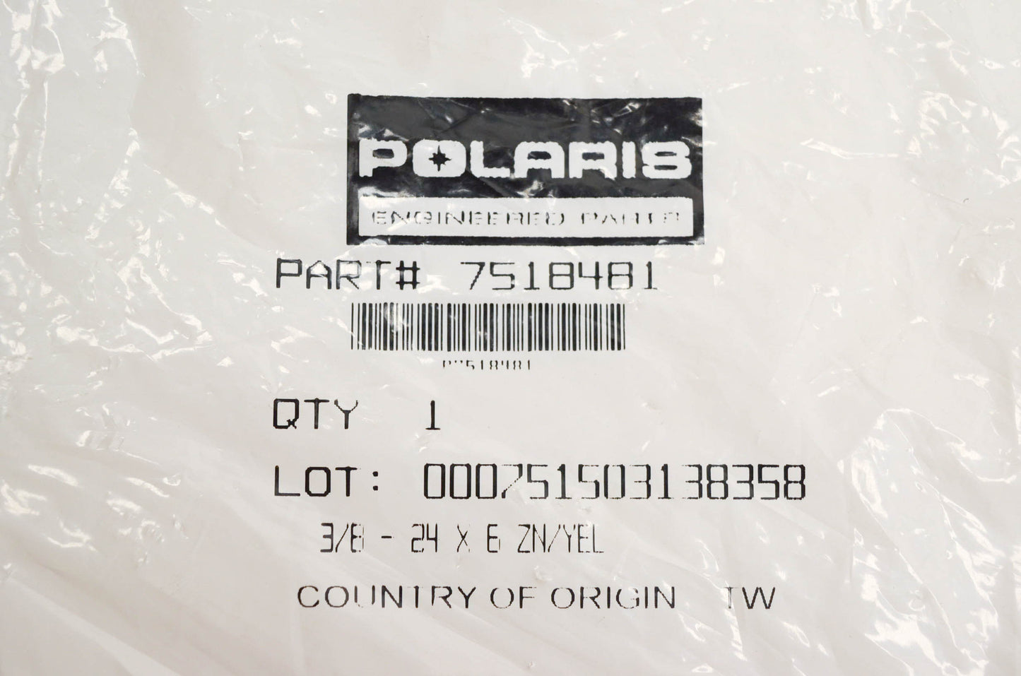 New OEM Polaris 7518481 Screw 3/8-24x6 NOS