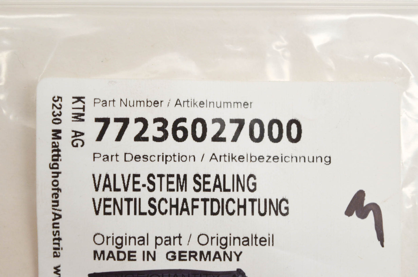 New OEM KTM 77236027000 Valve Stem Sealing NOS