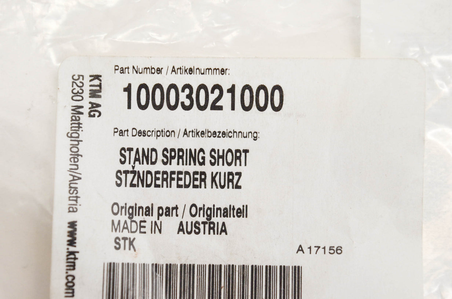 New OEM KTM 10003021000 Stand Spring Short NOS