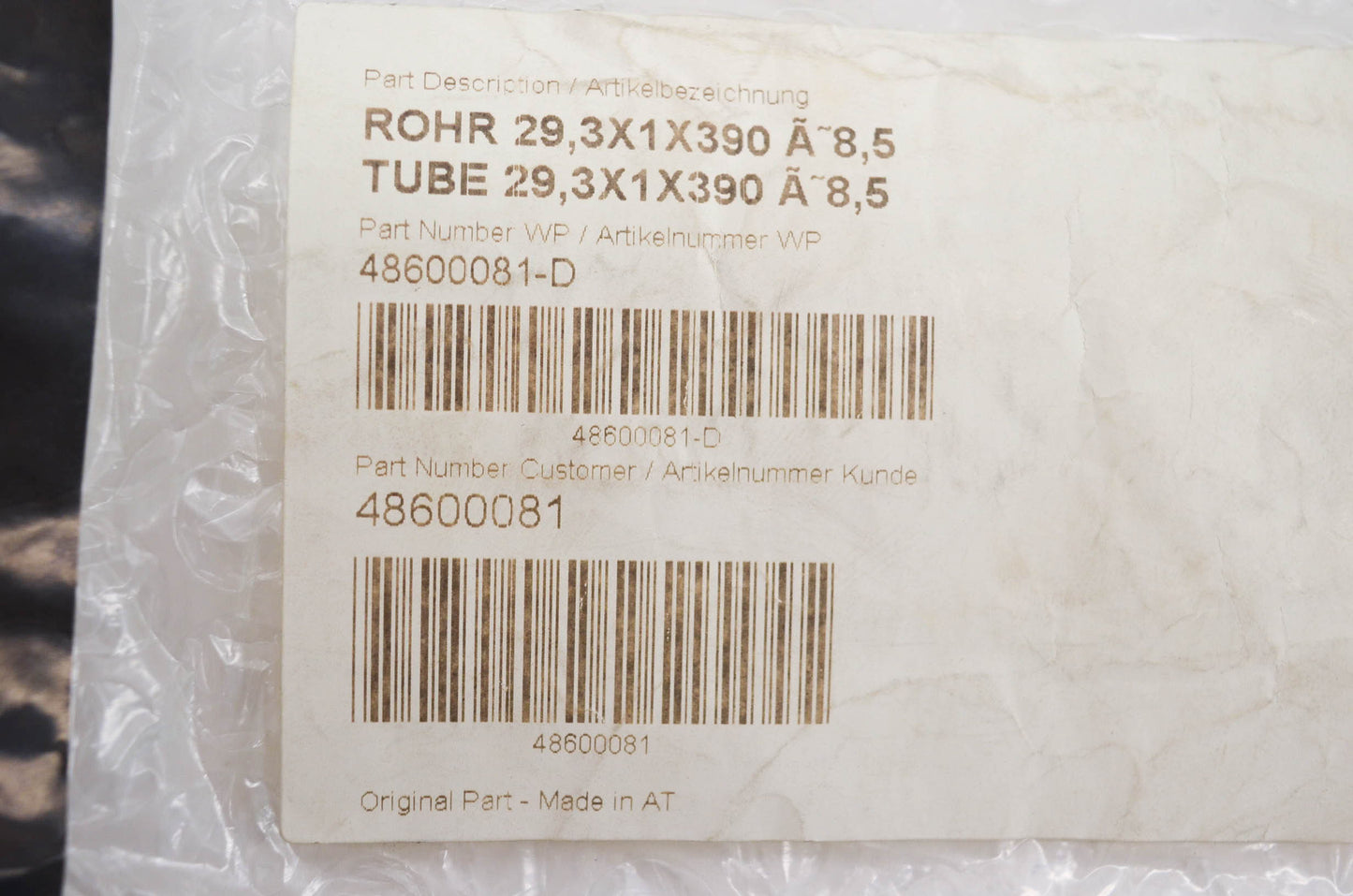 New OEM KTM 48600081, 48600081-D Tube 29, 3x1x390 NOS