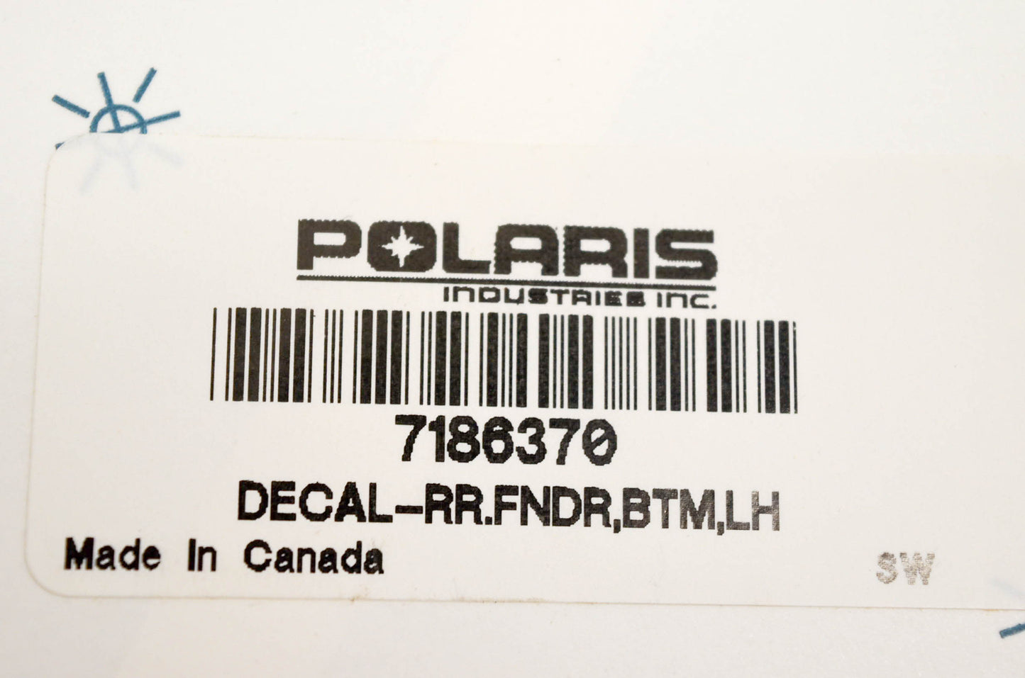 New OEM Polaris 7186370 Decal RR FNDR BTM LH NOS