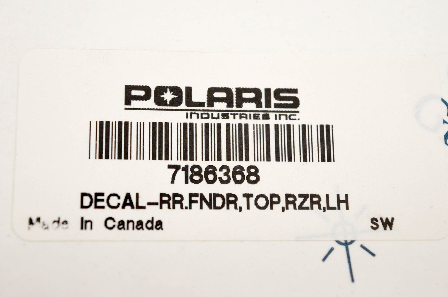 New OEM Polaris 7186368 Decal RR FNDR Top RZR LH NOS