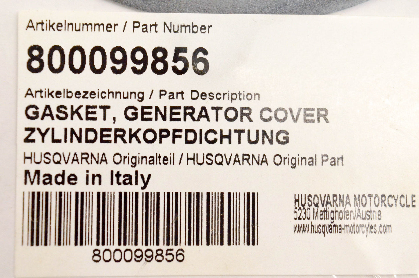 New OEM Husqvarna 800099856 Gasket Generator Cover NOS
