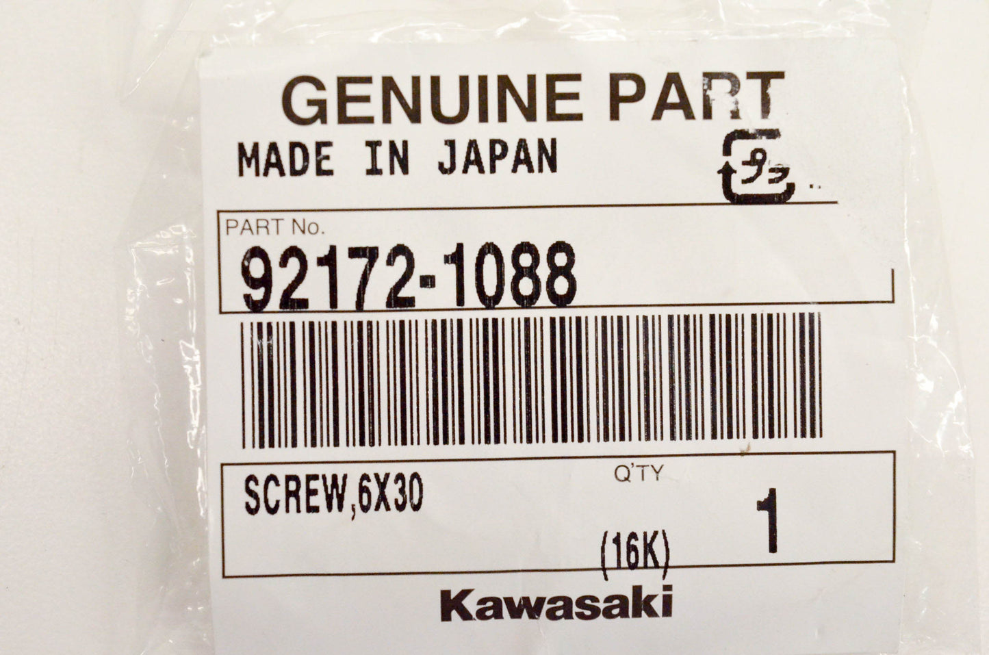 New OEM Kawasaki 92172-1088 Screw 6x30 NOS