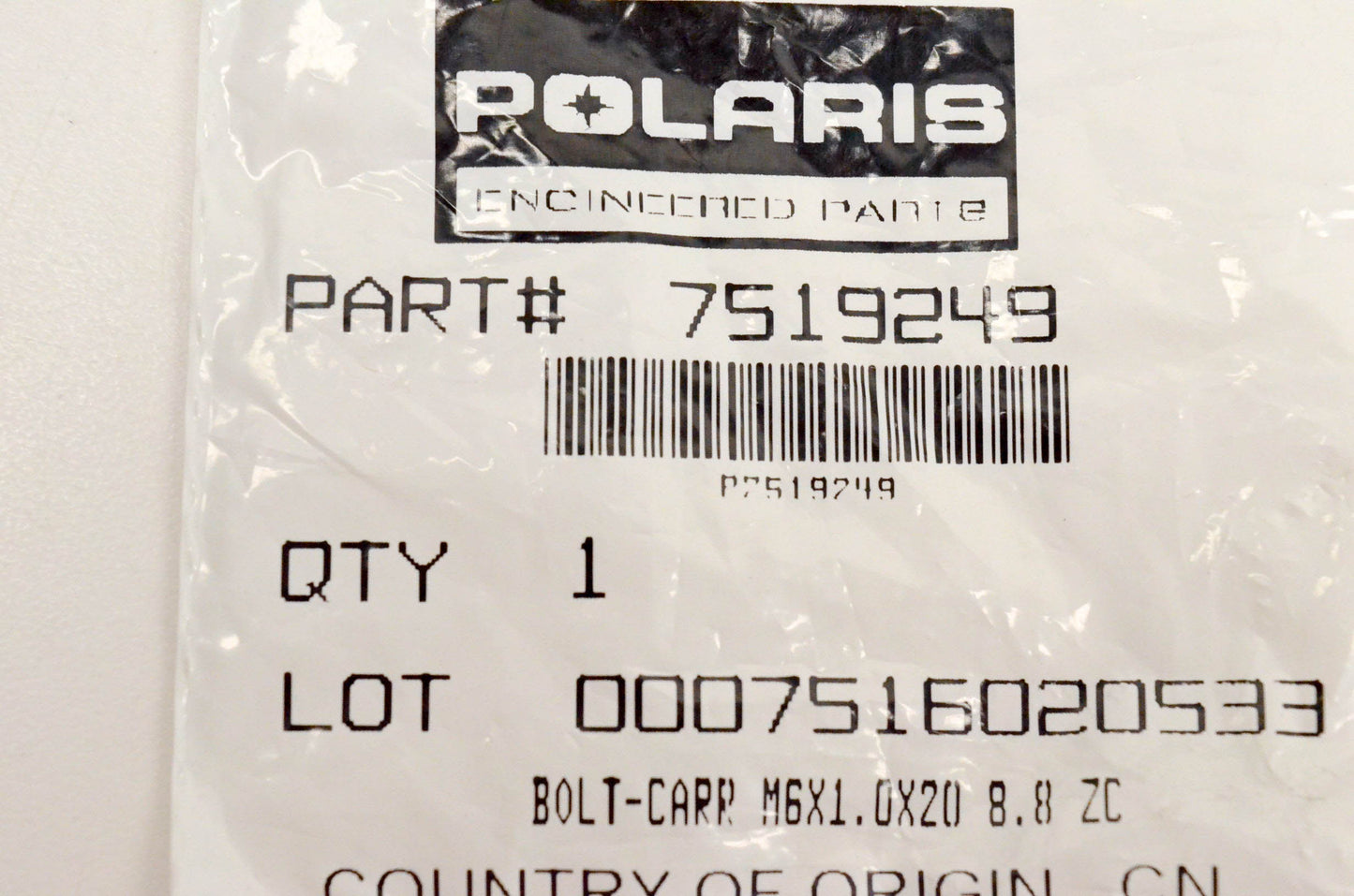 New OEM Polaris 7519249 Bolt Carriage M6x1.0x20 8.8 ZC NOS