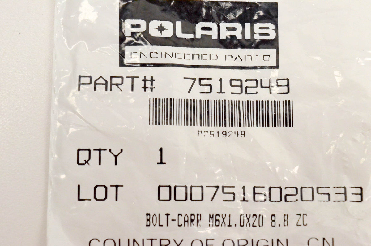 New OEM Polaris 7519249 Bolt Carriage M6x1.0x20 8.8 ZC NOS