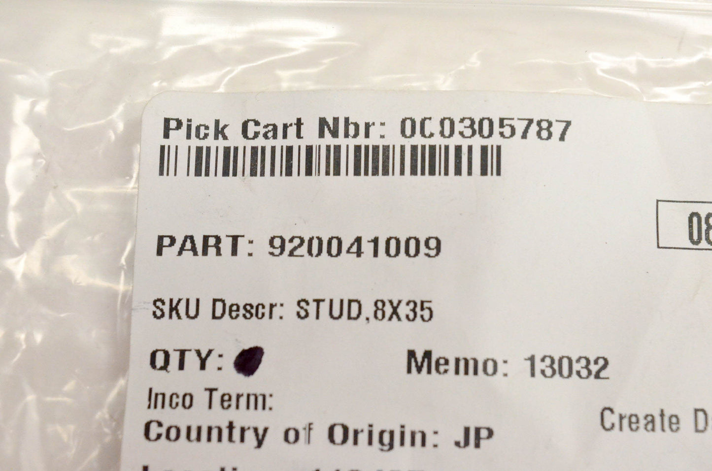 New OEM Kawasaki 92004-1009 Stud 8x35 NOS