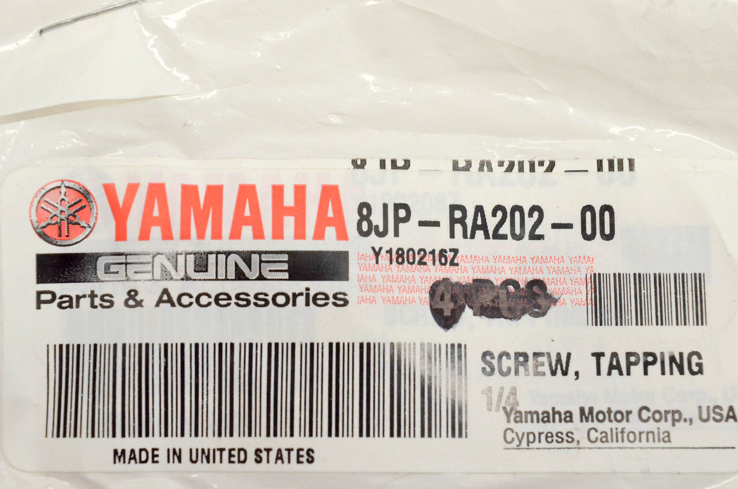New OEM Yamaha 8JP-RA202-00-00 Screw Tapping 1/4 NOS