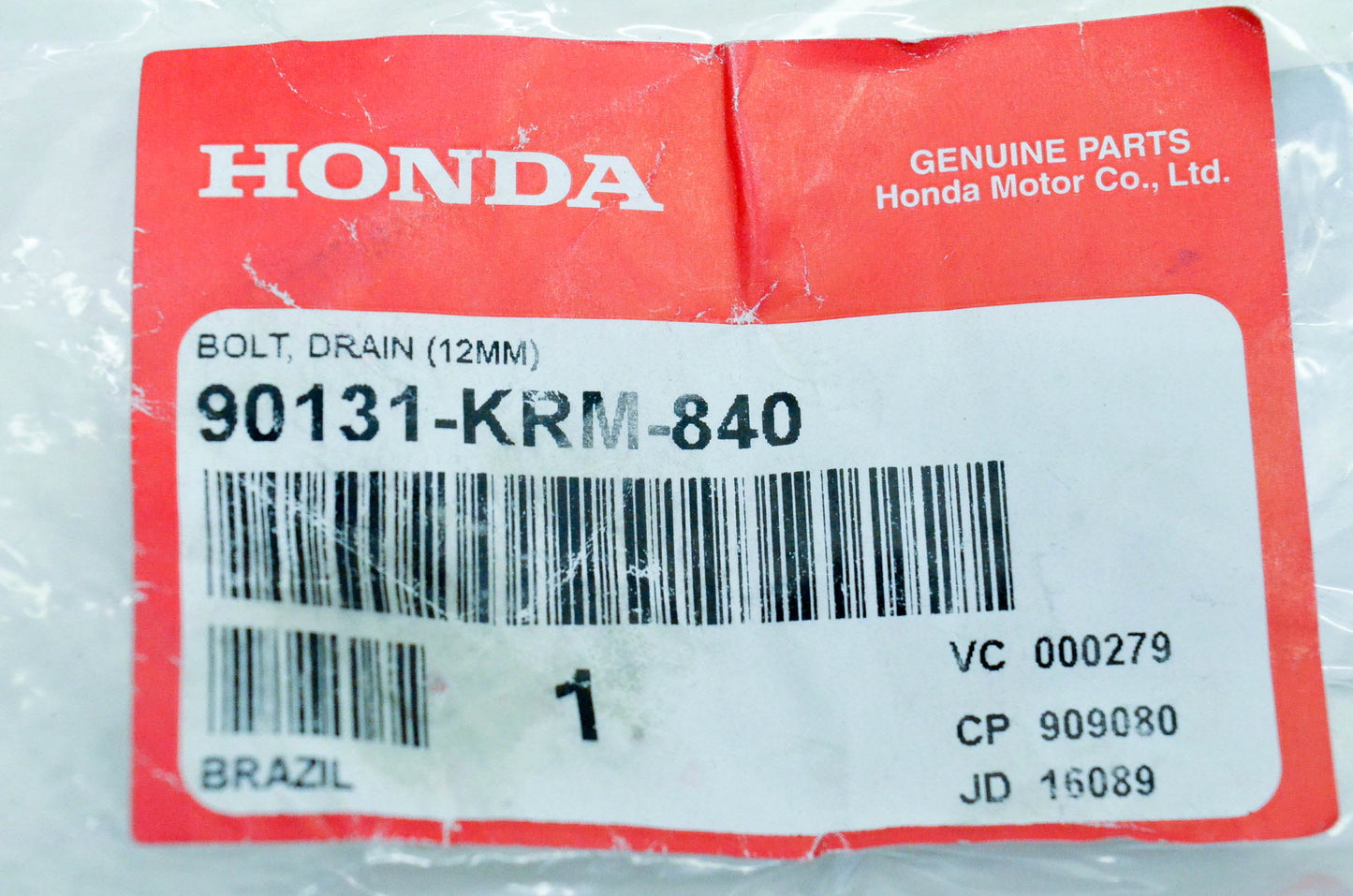 New OEM Honda 90131-KRM-840 Bolt Drain 12mm NOS