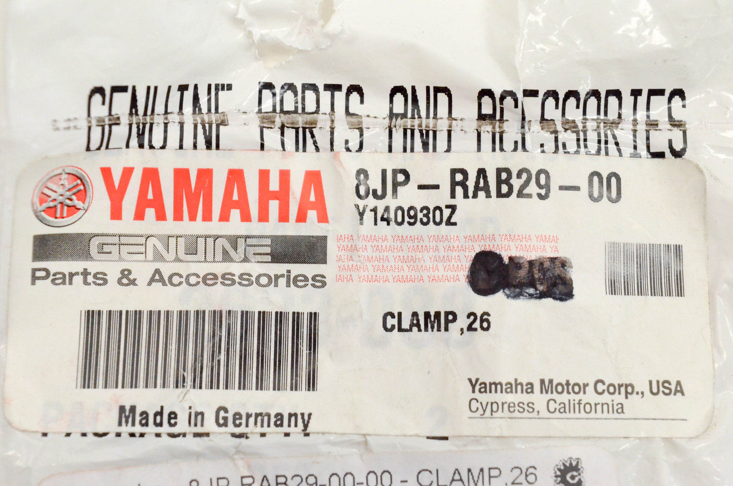 New OEM Yamaha 8JP-RAB29-00-00 Clamp NOS