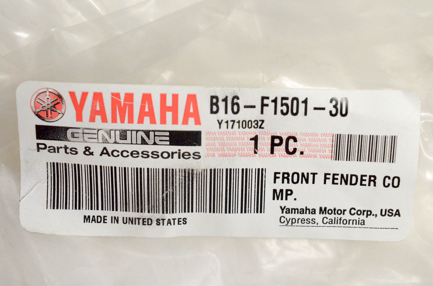New OEM Yamaha B16-F1501-30-00 Front Fender Complete Blue NOS