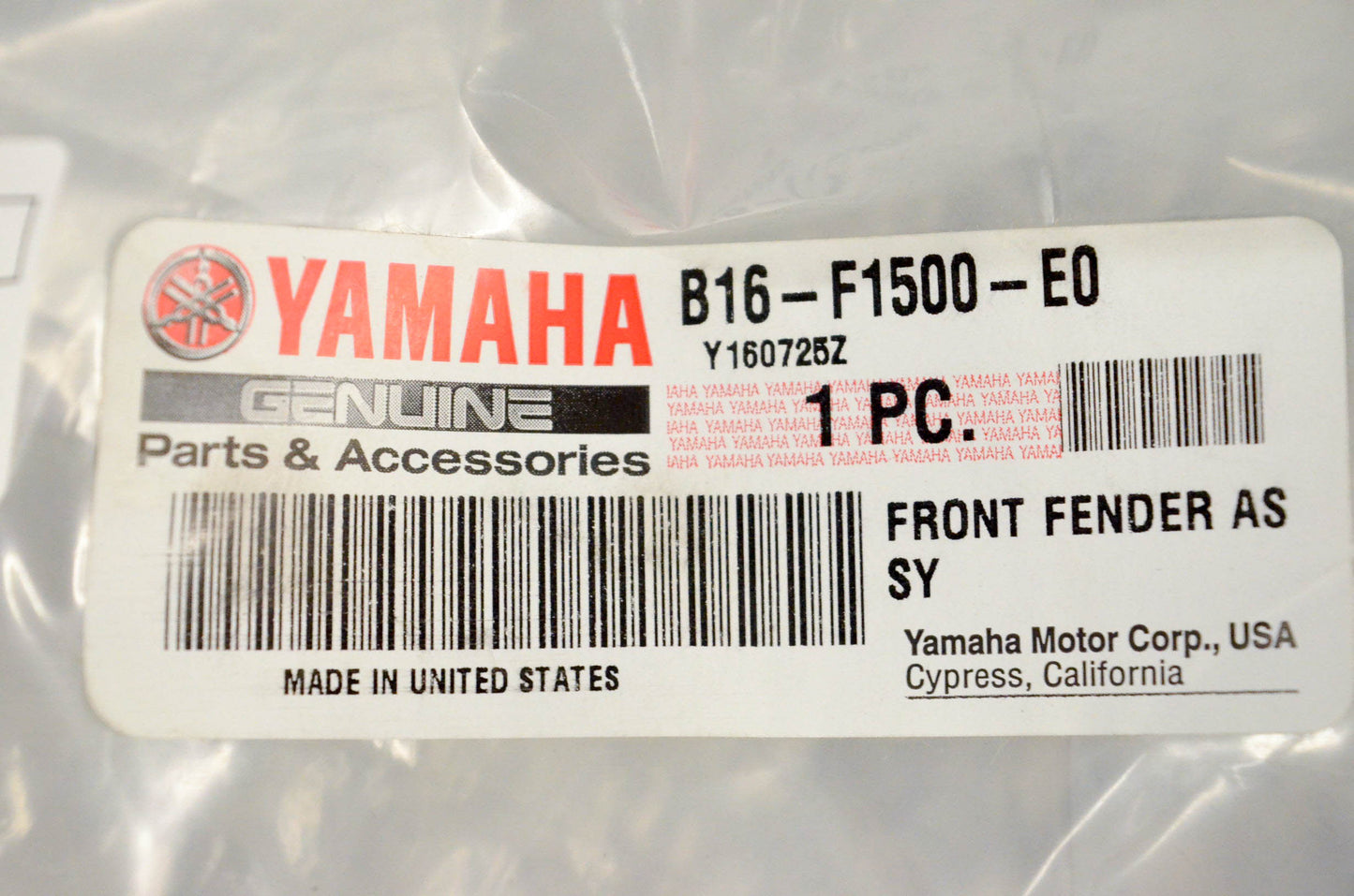 New OEM Yamaha B16-F1500-E0-00 Front Fender Assembly Blue NOS