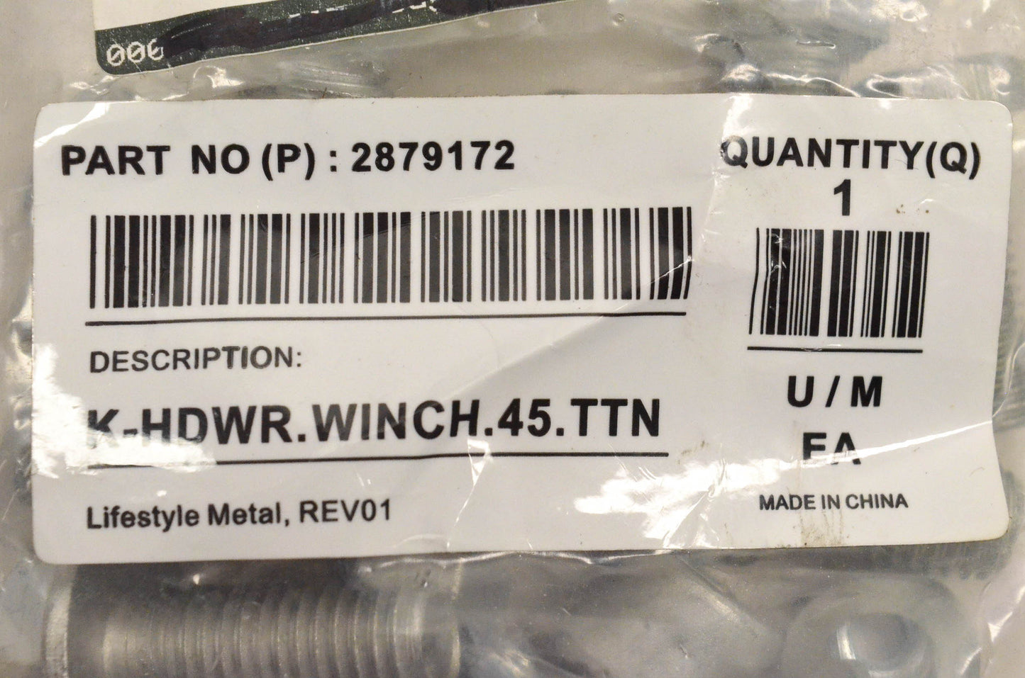 New OEM Polaris 2879172 Hardware Kit Winch .445 TTN NOS