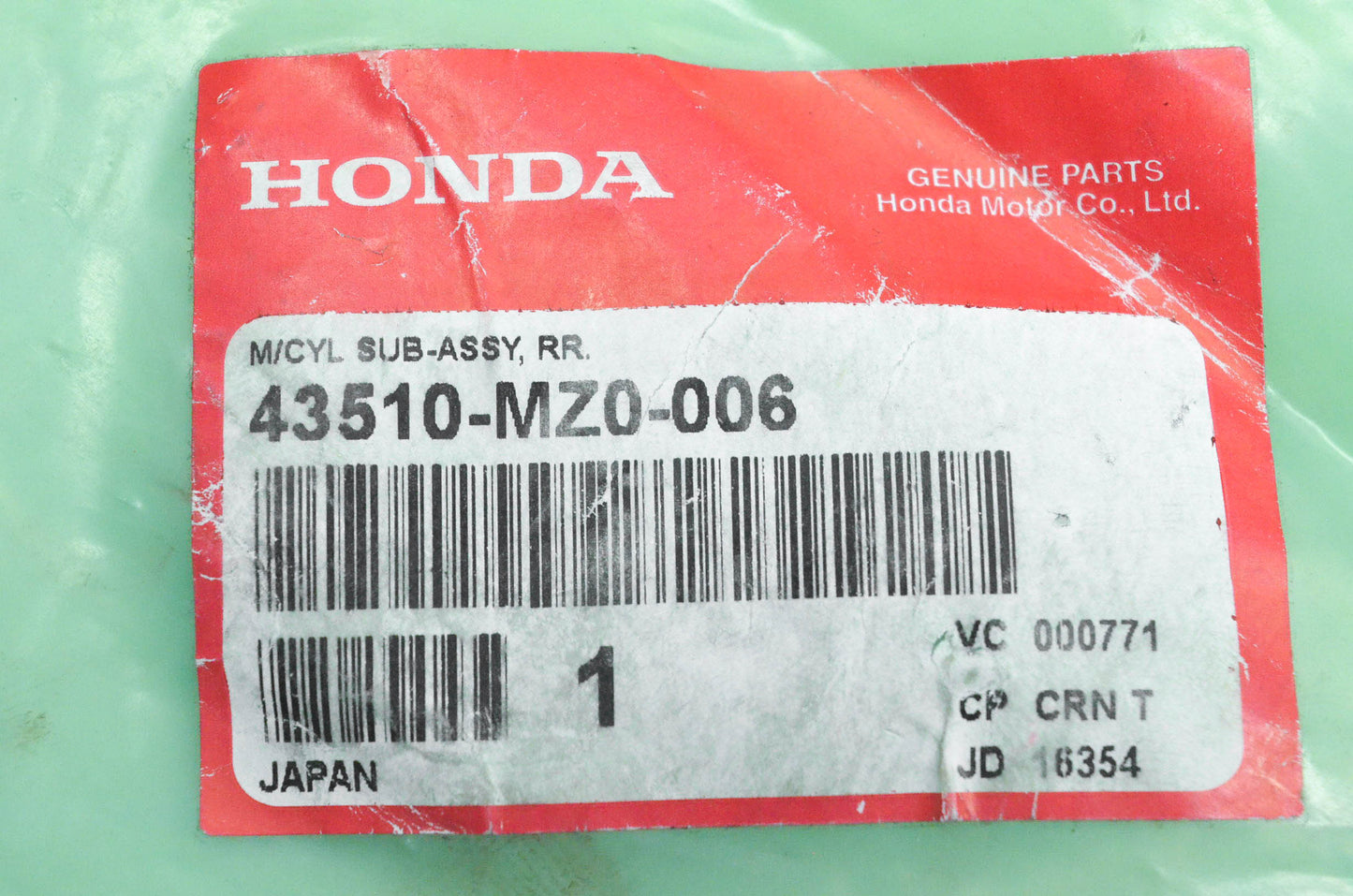 New OEM Honda 43510-MZ0-006 M/CYL Sub-ASSY RR NOS