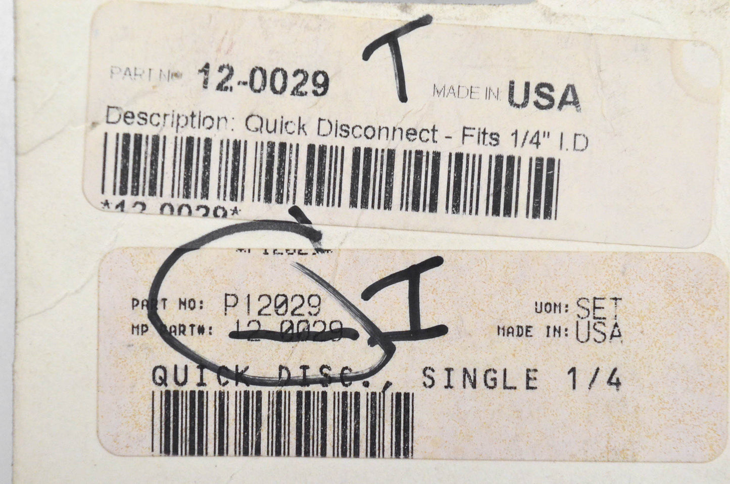 Motion Pro 12-0029, P12029 Quick Disconnect 1/4" NOS