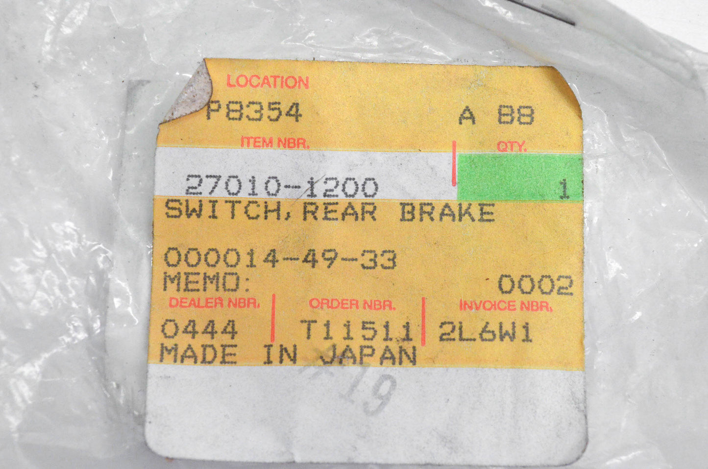 New OEM Kawasaki 27010-1200 Rear Brake Switch NOS