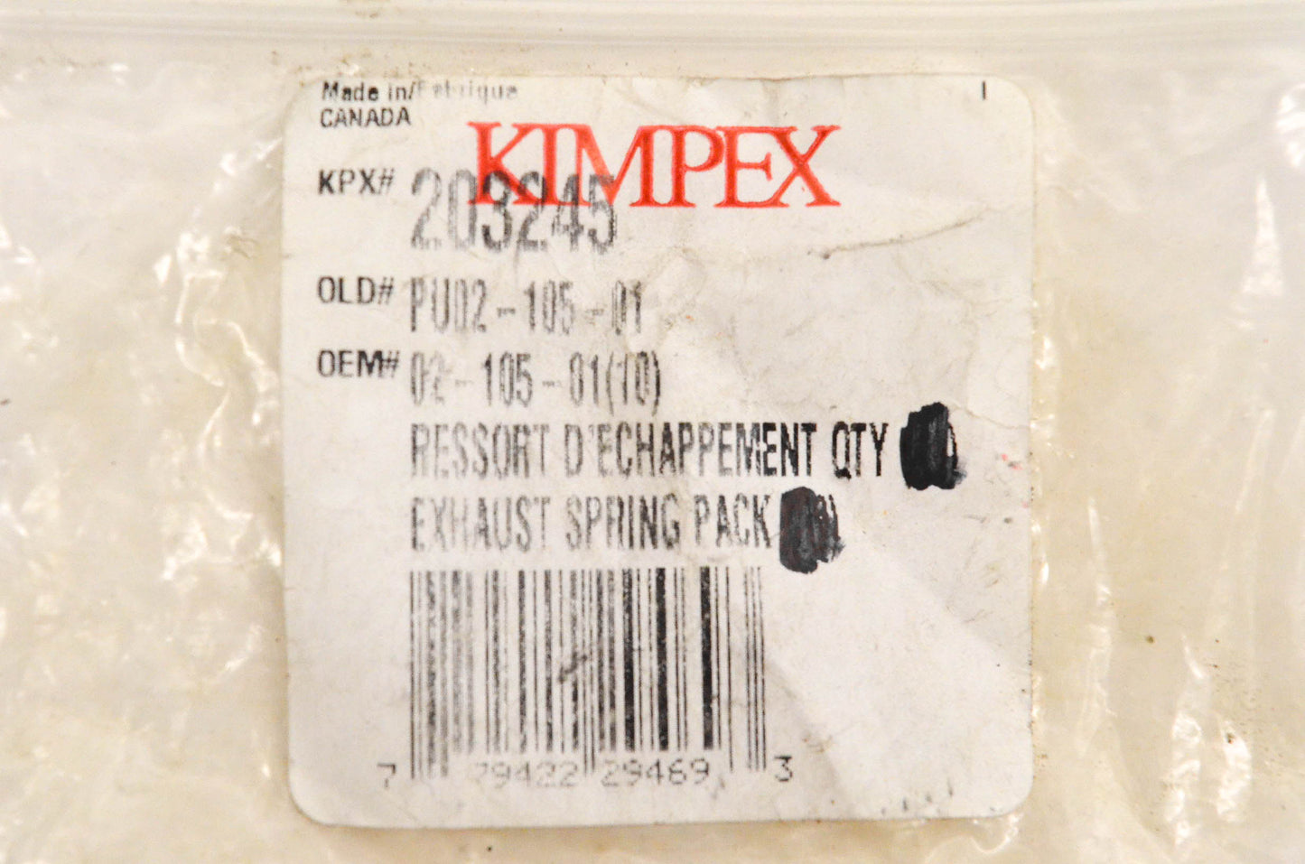 Kimpex 203245, 02-105-01, PU02-105-01 Exhaust Spring NOS
