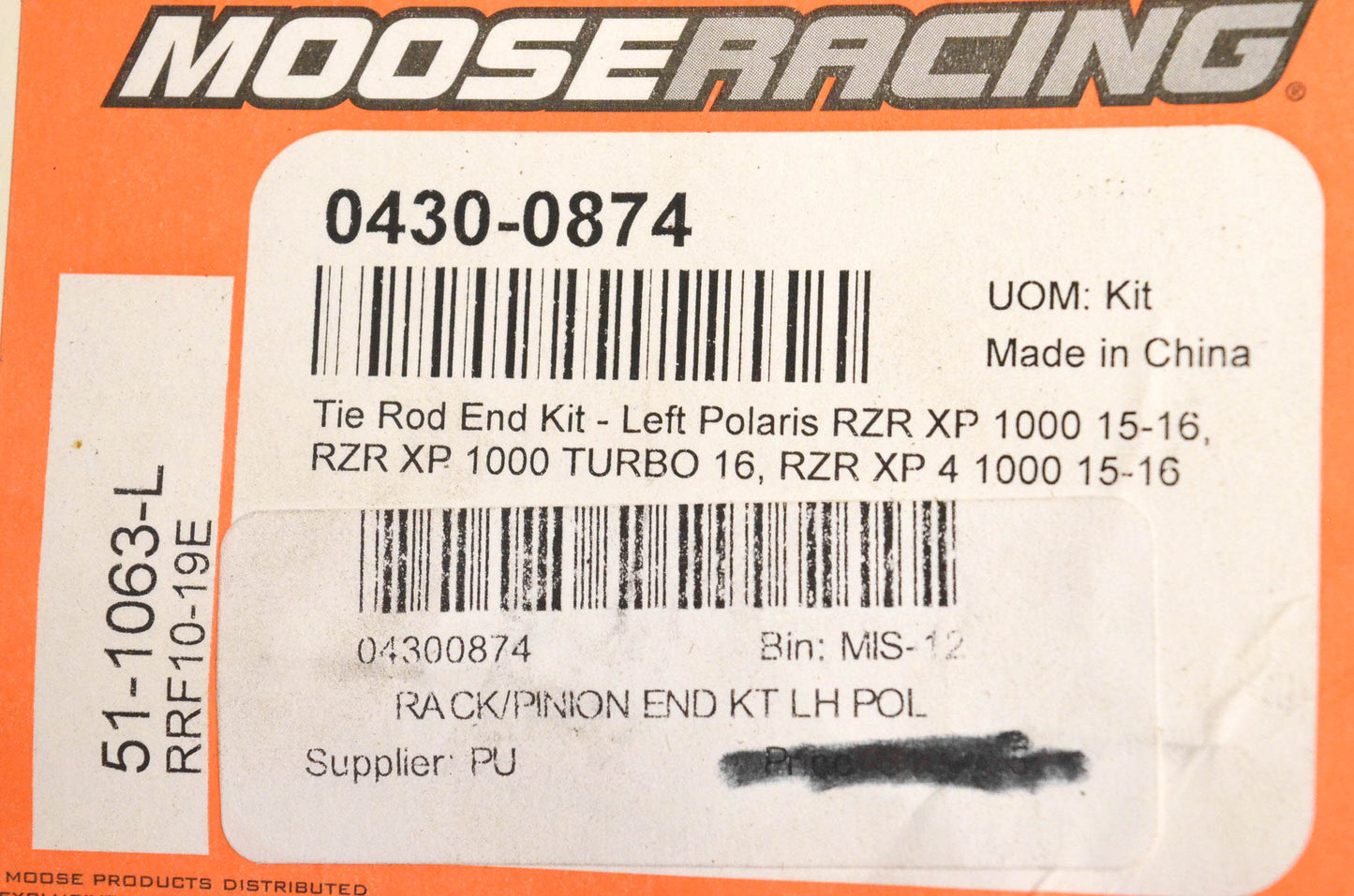 Moose Racing 0430-0874, 51-1063L, RRF10-19E Steering Rack Tie Rod Assembly NOS