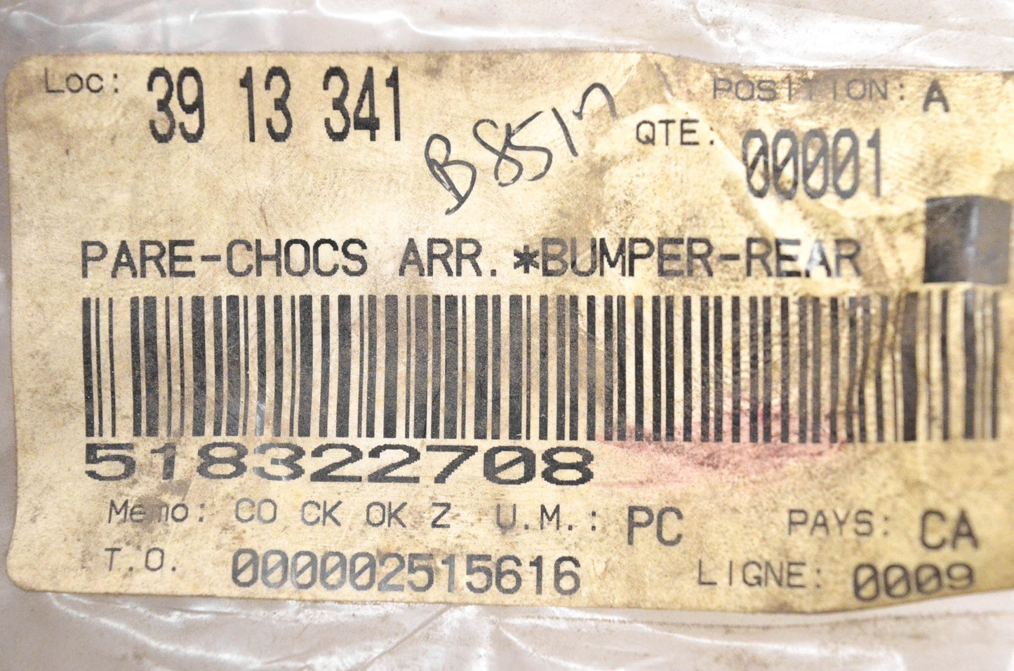 Aftermarket 518322708 Rear Bumper NOS