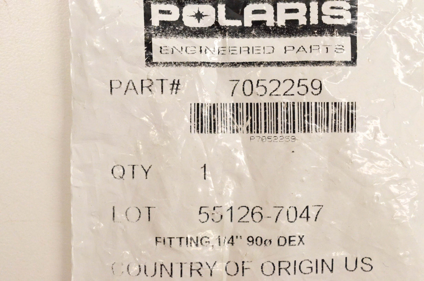 New OEM Polaris 7052259 Fitting 1/4" 90 Degree NOS